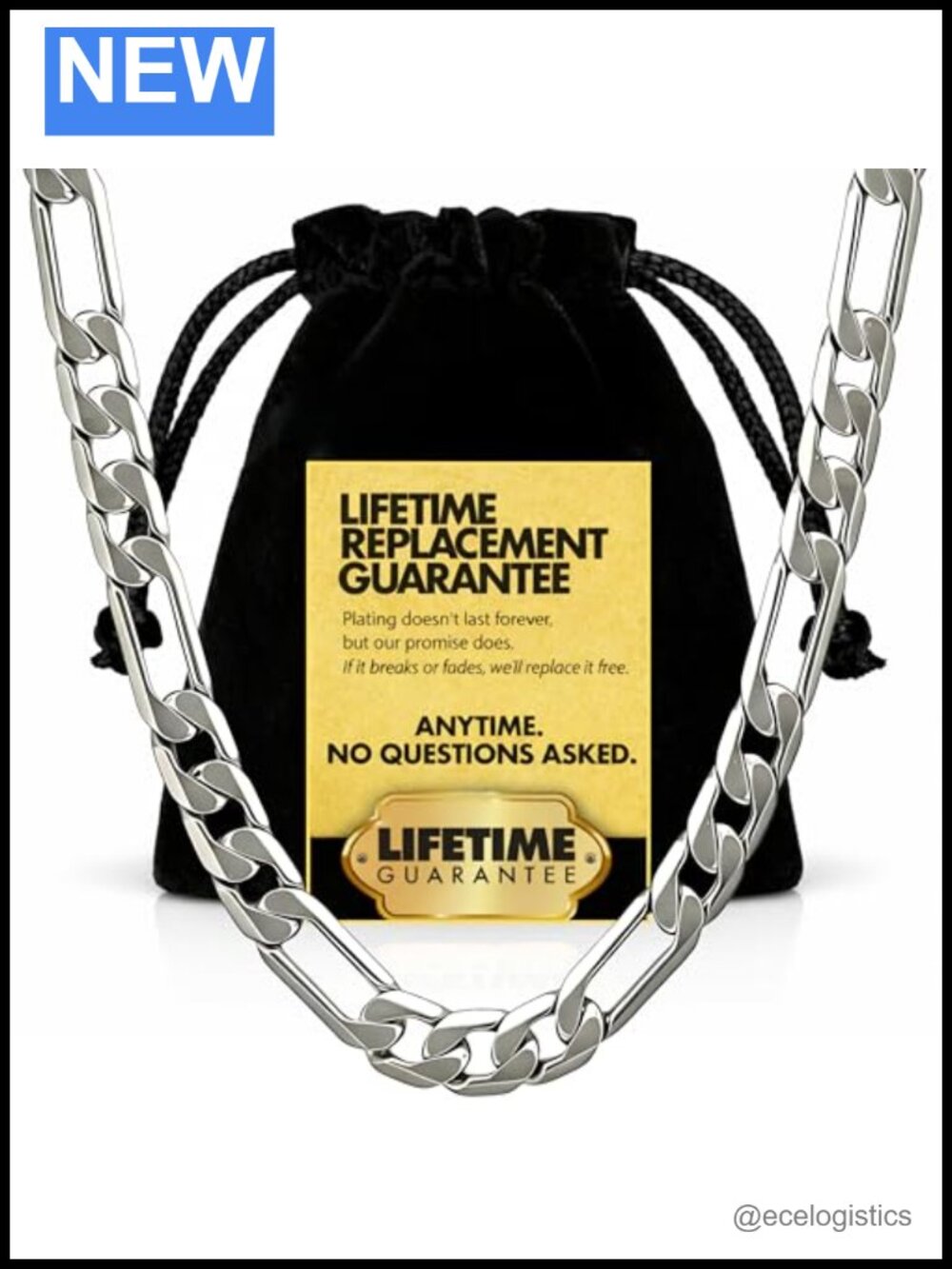 24k Gold Plated Figaro Chain Necklace 6.5mm 8mm Solid Brass Italian Link